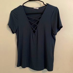 Cross Neck V Neck Tee